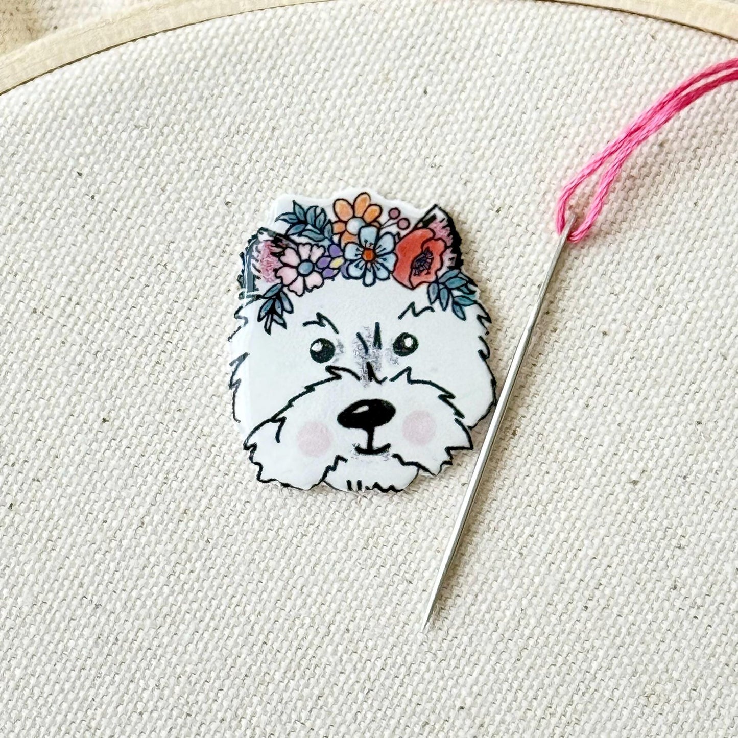 Westie Needle Minder: Handmade Embroidery Tool, Dog Lover Gift