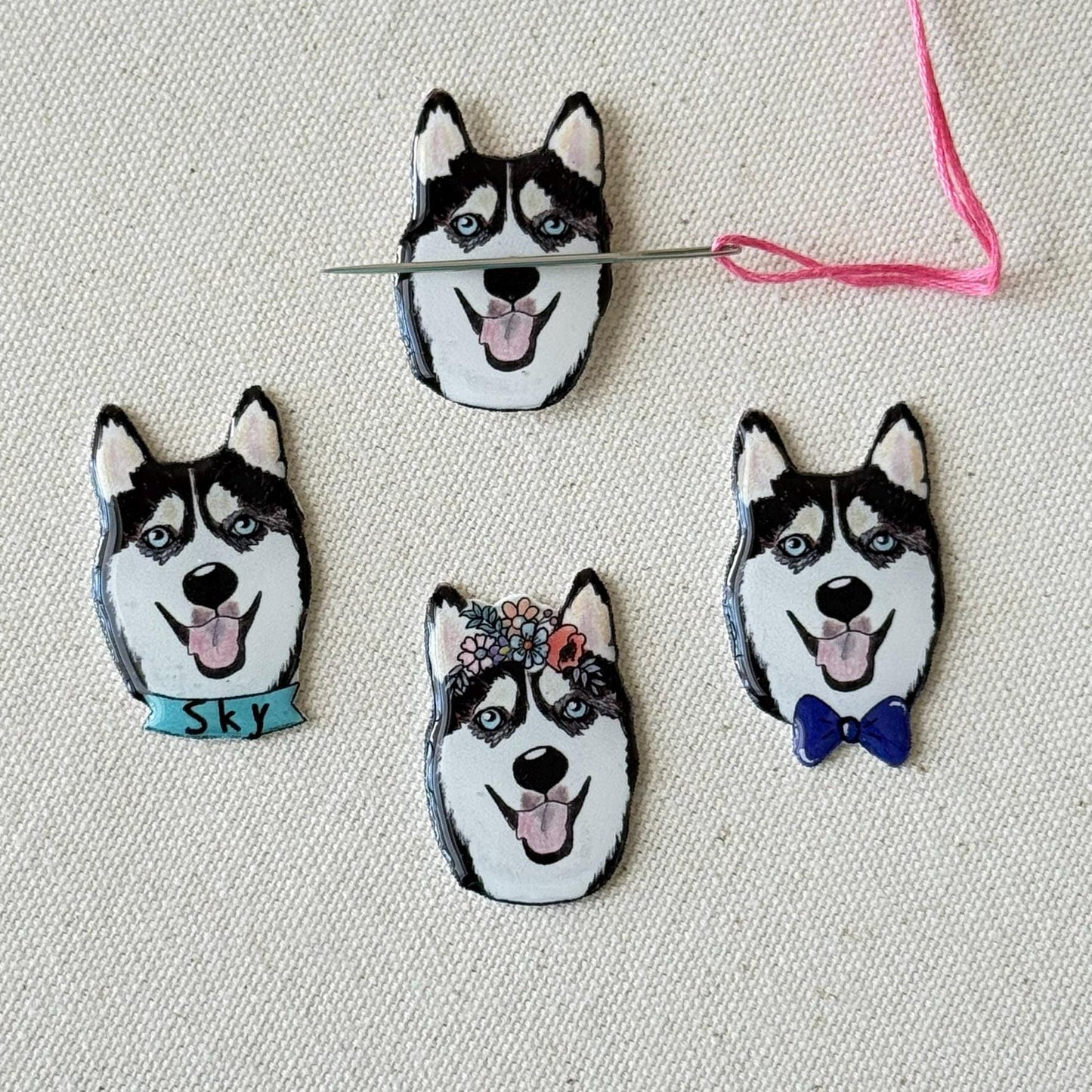 Siberian Husky Needle Minder: Embroidery Tool, Dog Lover Gift