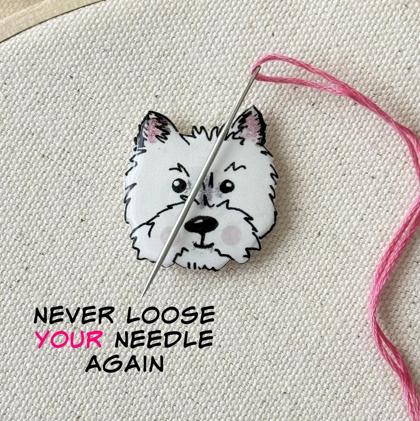 Westie Needle Minder: Handmade Embroidery Tool, Dog Lover Gift