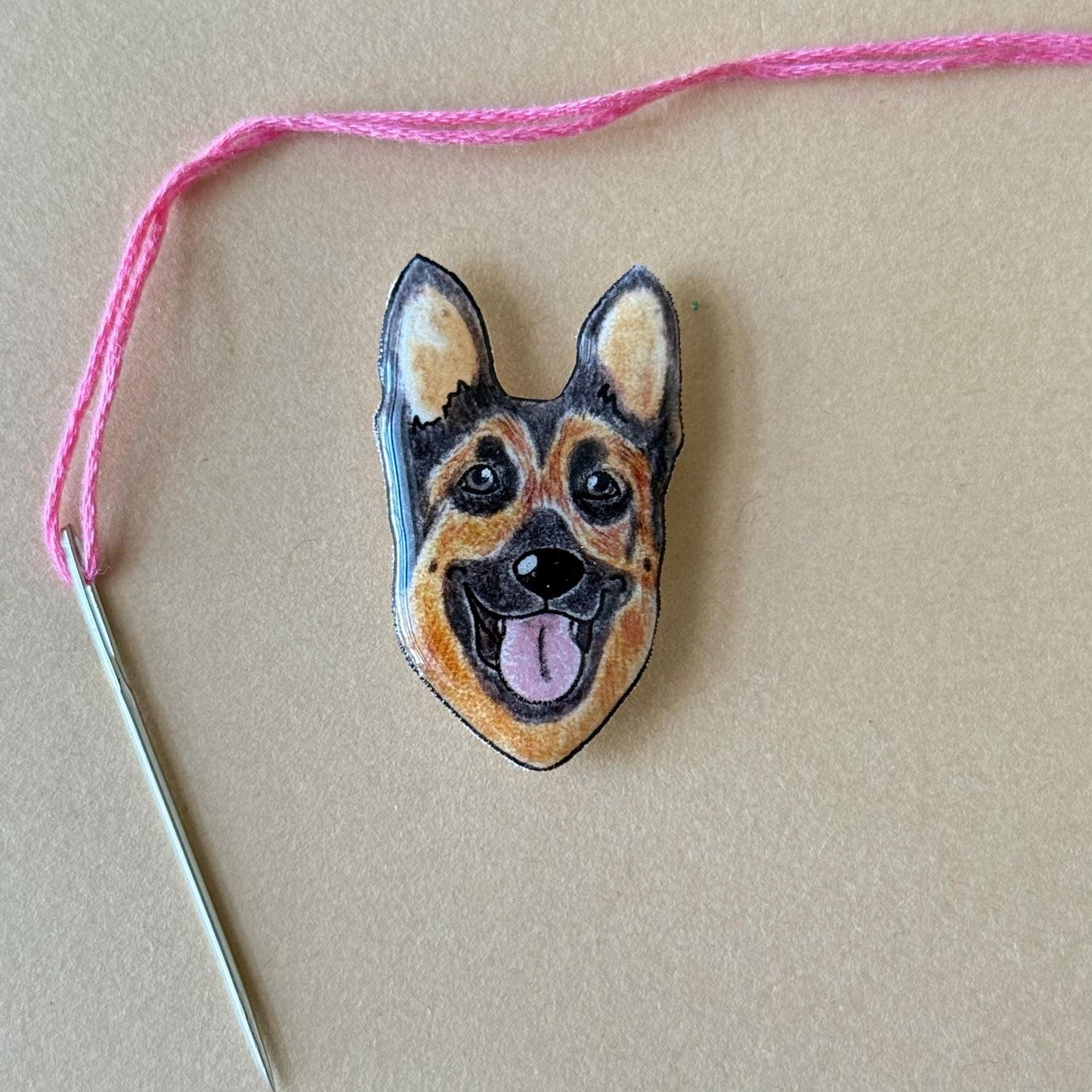 German Shepherd Needle Minder: Embroidery Tool, Sewing Clip, Dog Lover Gift