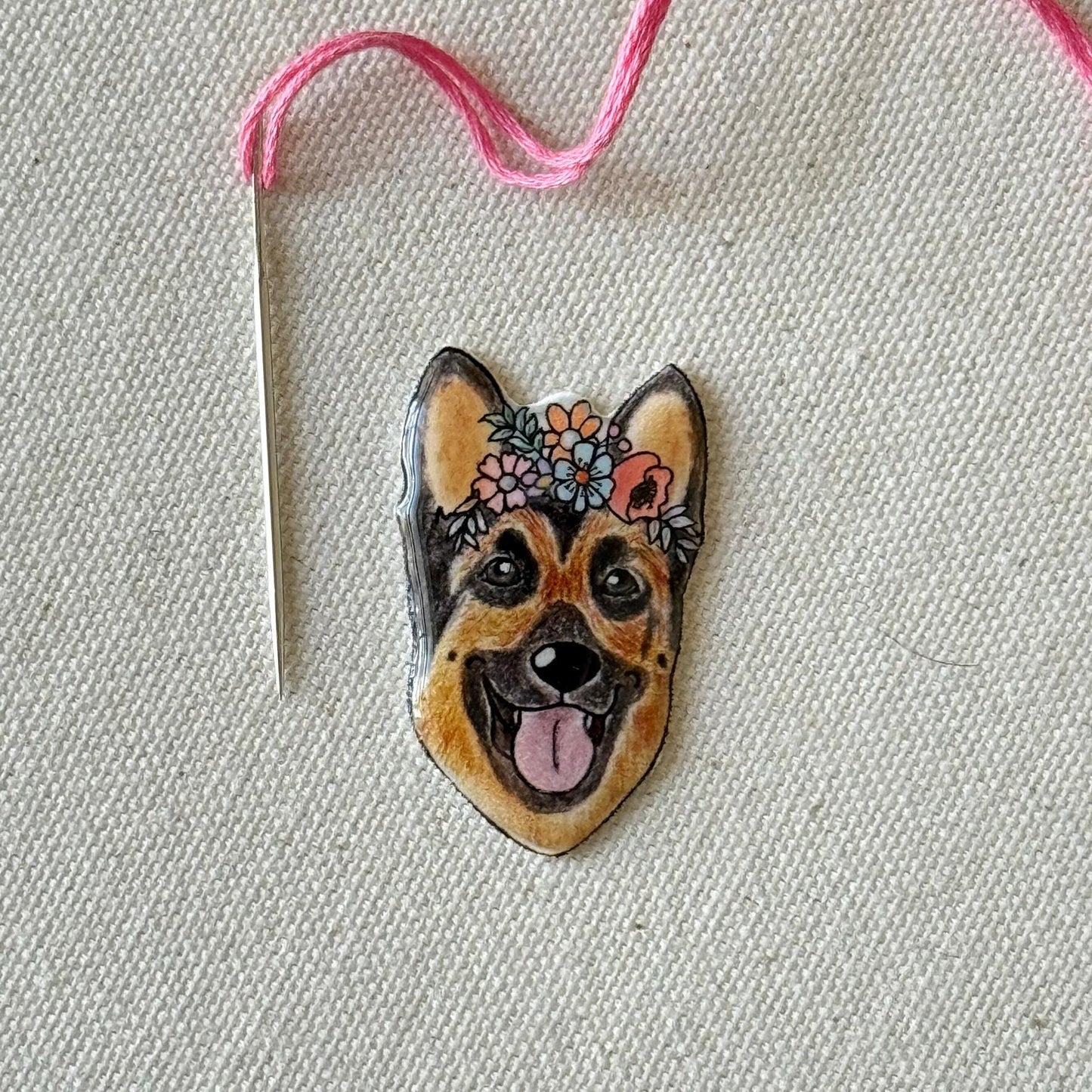 German Shepherd Needle Minder: Embroidery Tool, Sewing Clip, Dog Lover Gift