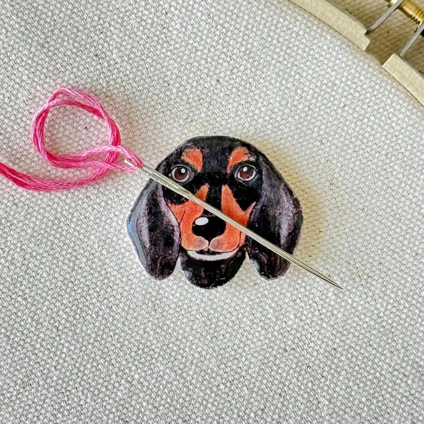 Dachshund Needle Minder: Handmade Embroidery Tool, Sewing Clip, Dog Lover Gift