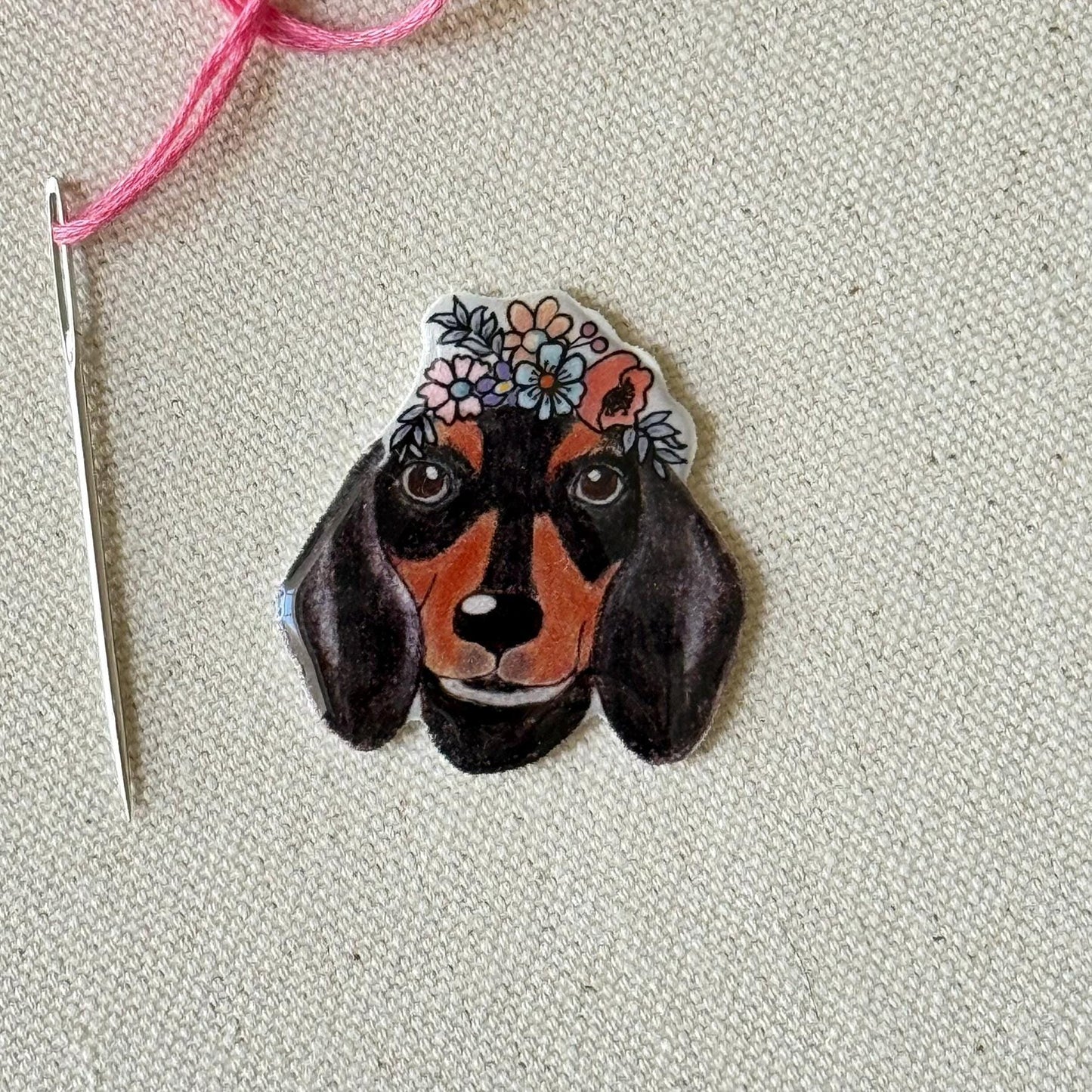 Dachshund Needle Minder: Handmade Embroidery Tool, Sewing Clip, Dog Lover Gift