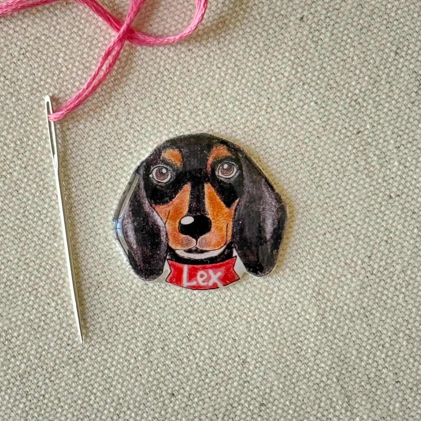 Dachshund Needle Minder: Handmade Embroidery Tool, Sewing Clip, Dog Lover Gift