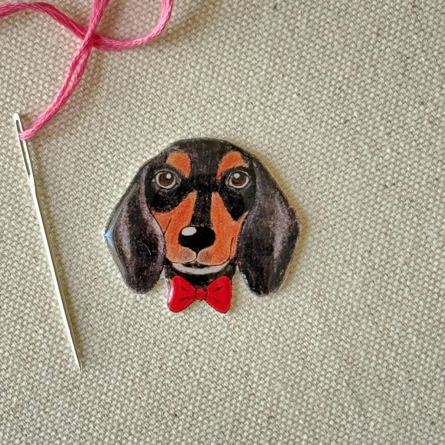 Dachshund Needle Minder: Handmade Embroidery Tool, Sewing Clip, Dog Lover Gift