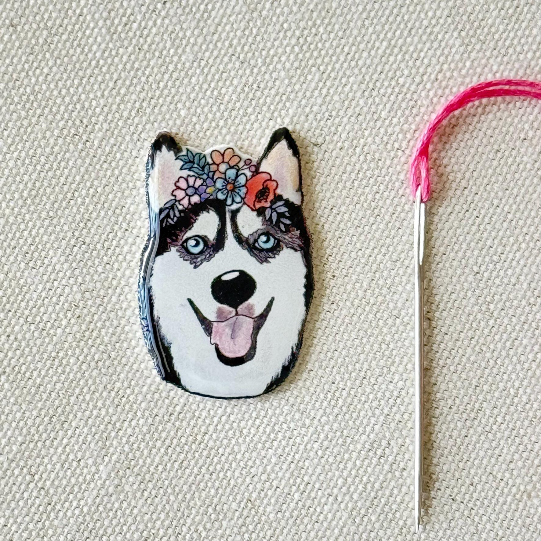 Siberian Husky Needle Minder: Embroidery Tool, Dog Lover Gift