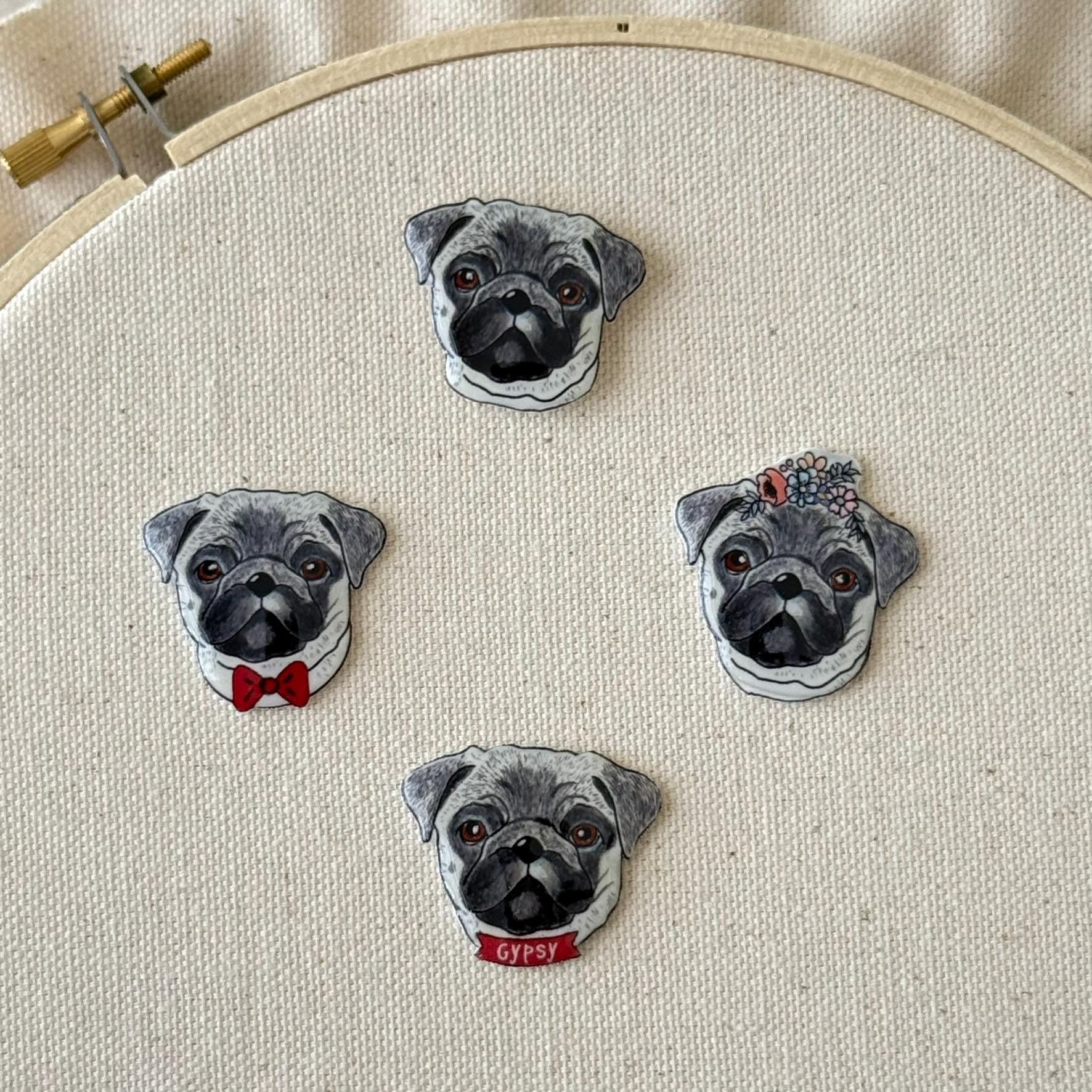 Pug Needle Minder: Handmade Embroidery Tool, Sewing Clip, Dog Lover Gift