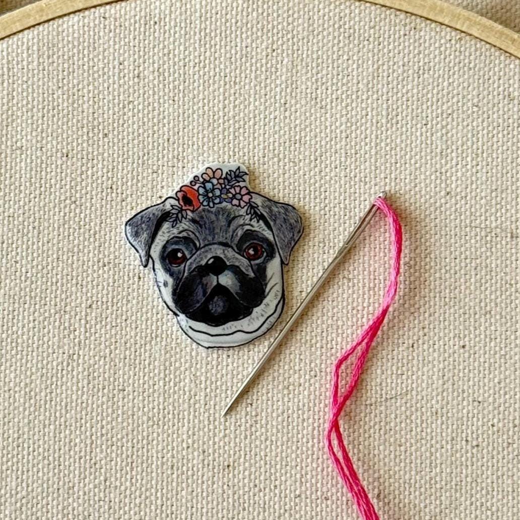 Pug Needle Minder: Handmade Embroidery Tool, Sewing Clip, Dog Lover Gift