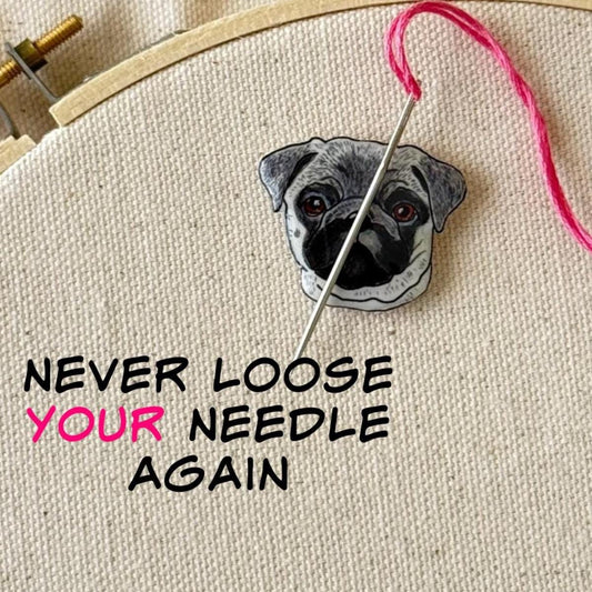 Pug Needle Minder: Handmade Embroidery Tool, Sewing Clip, Dog Lover Gift