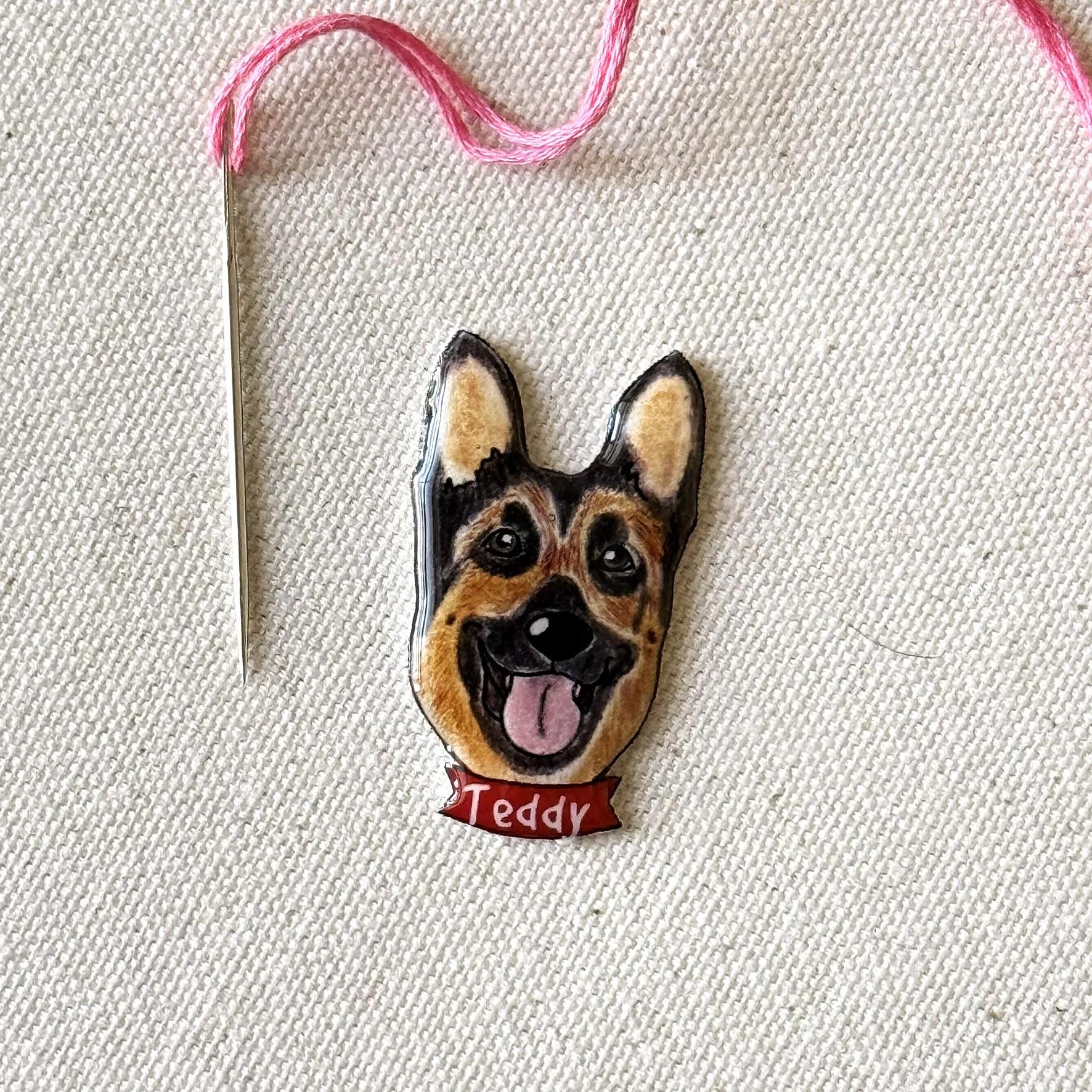 German Shepherd Needle Minder: Embroidery Tool, Sewing Clip, Dog Lover Gift