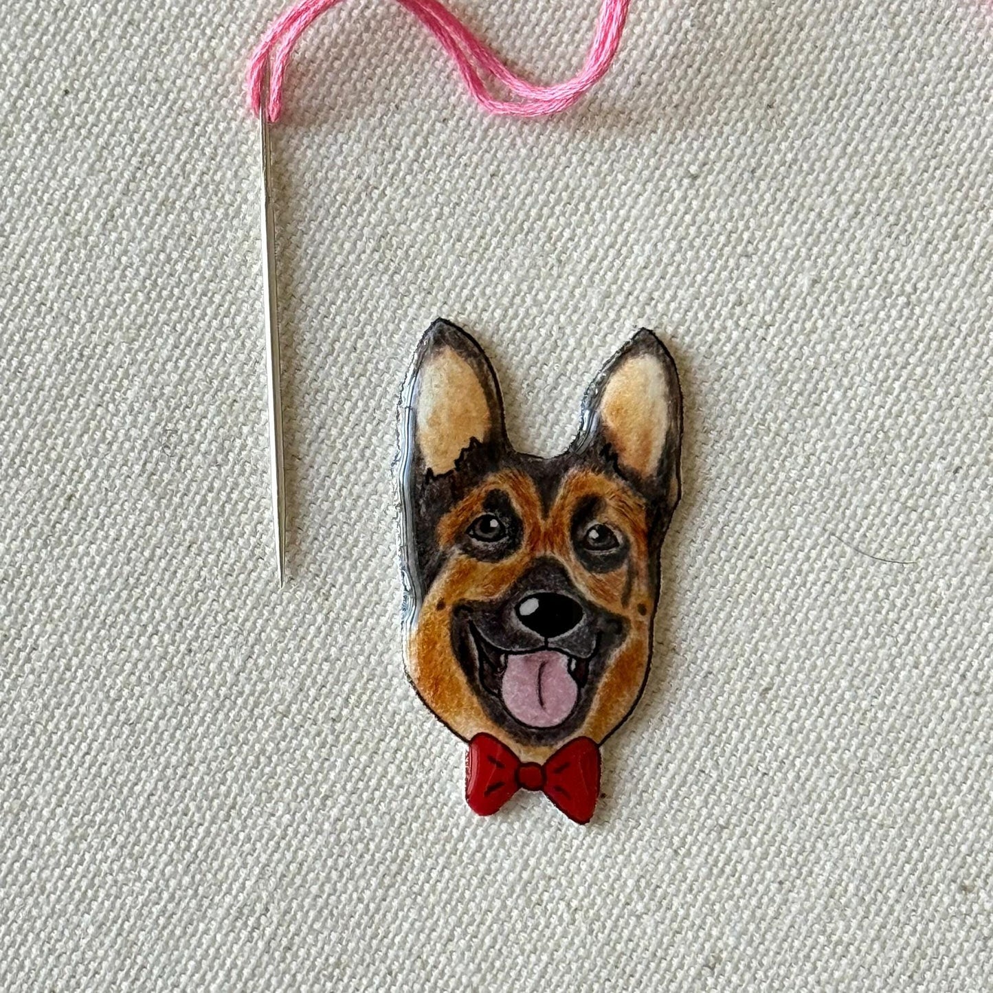 German Shepherd Needle Minder: Embroidery Tool, Sewing Clip, Dog Lover Gift
