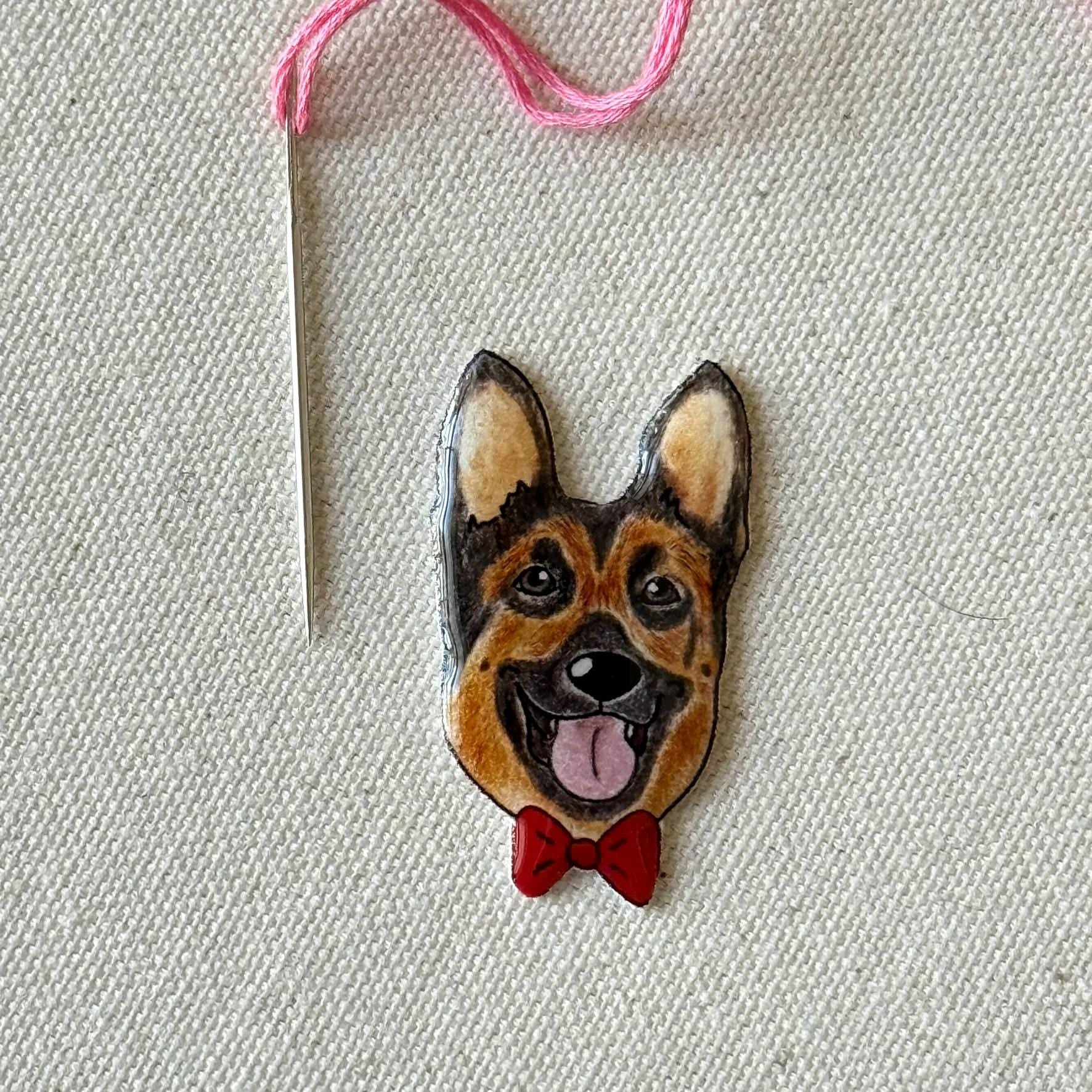 German Shepherd Needle Minder: Embroidery Tool, Sewing Clip, Dog Lover Gift