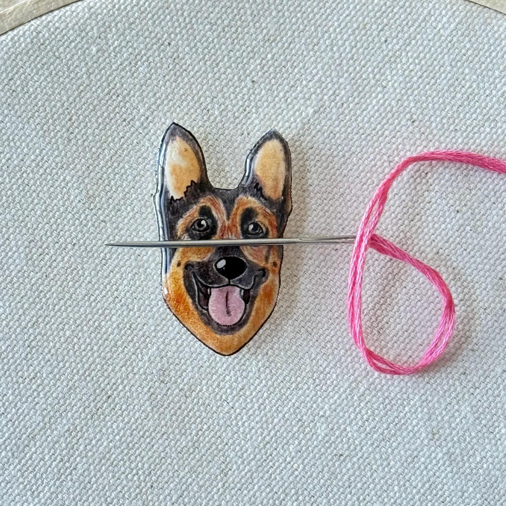 German Shepherd Needle Minder: Embroidery Tool, Sewing Clip, Dog Lover Gift