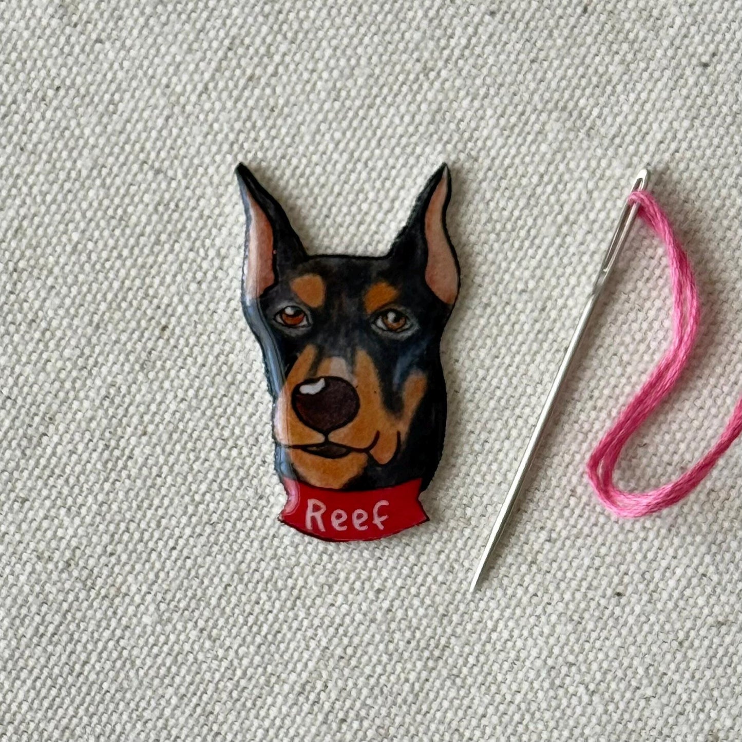 Doberman Needle Minder: Handmade Embroidery Tool, Dog Lover Gift