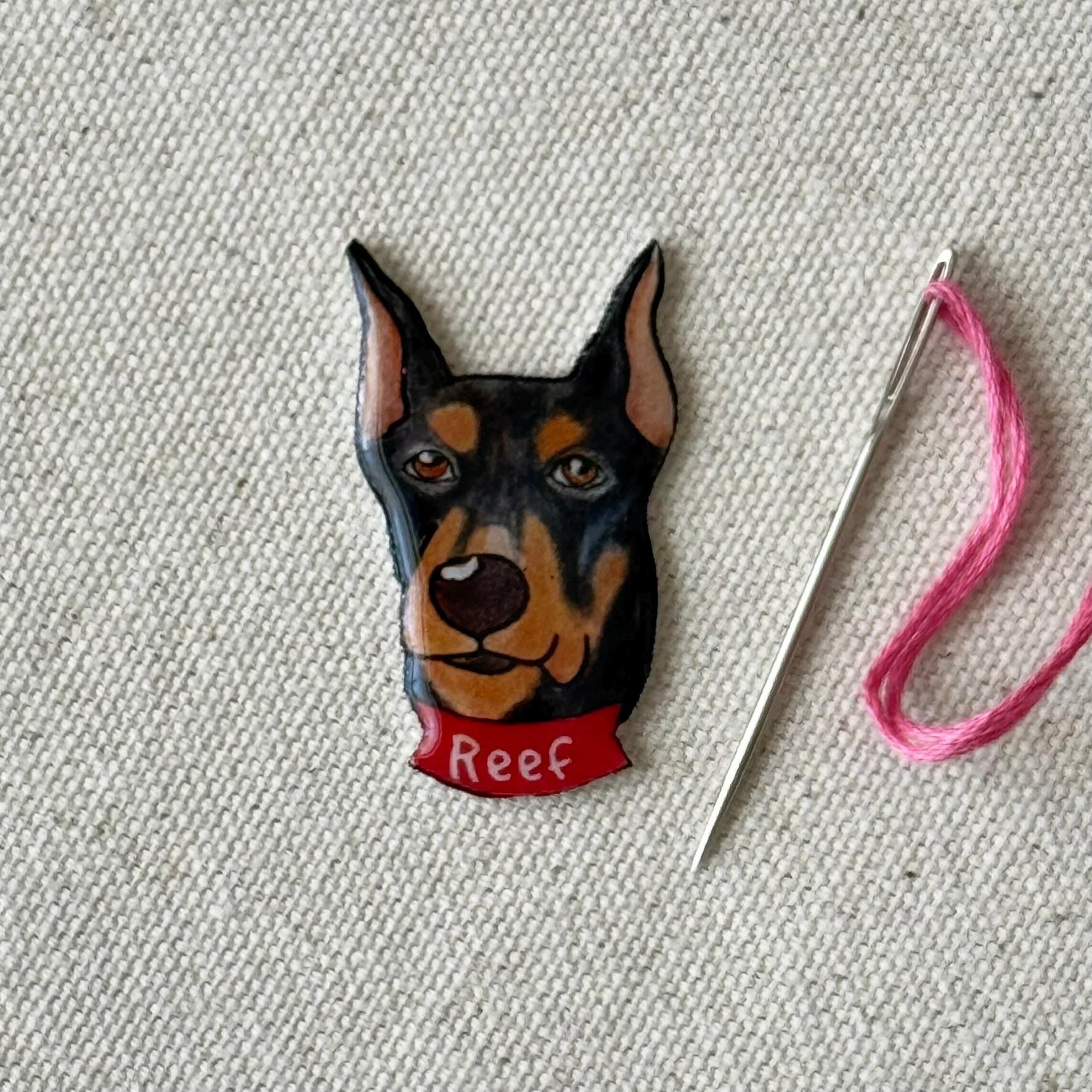 Doberman Needle Minder: Handmade Embroidery Tool, Dog Lover Gift