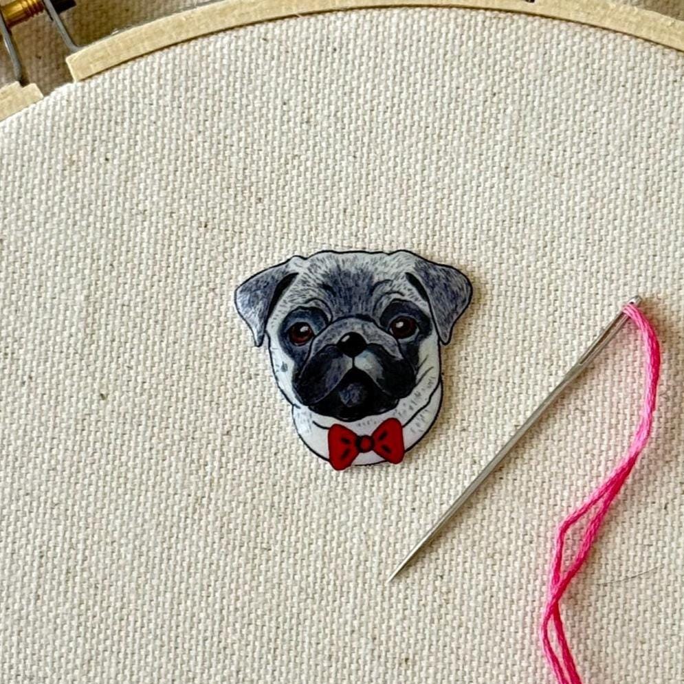 Pug Needle Minder: Handmade Embroidery Tool, Sewing Clip, Dog Lover Gift