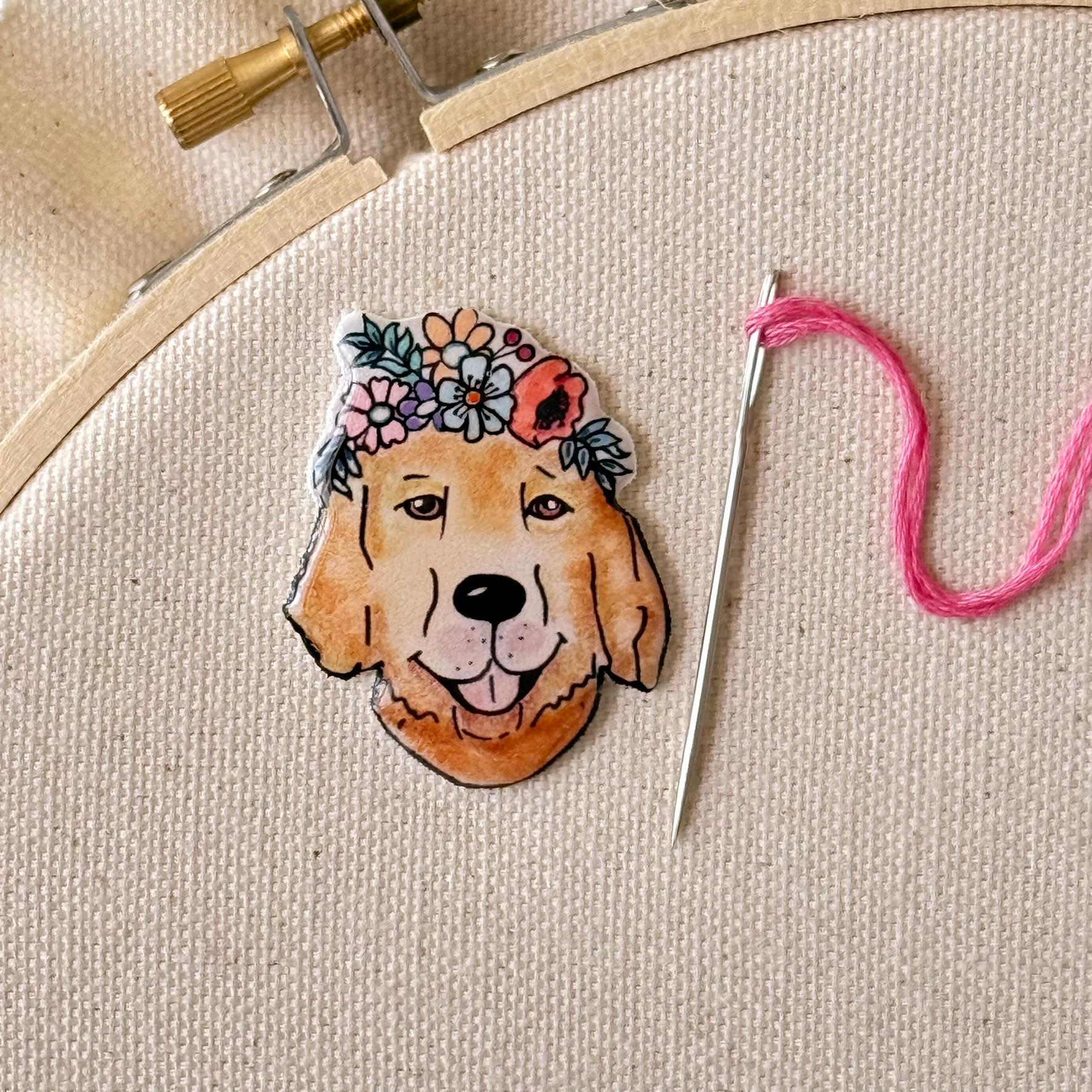 Golden Retriever Needle Minder: Embroidery Tool, Sewing Clip, Dog Lover Gift