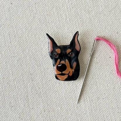 Doberman Needle Minder: Handmade Embroidery Tool, Dog Lover Gift