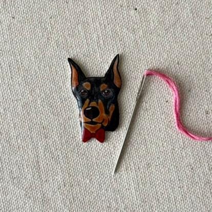 Doberman Needle Minder: Handmade Embroidery Tool, Dog Lover Gift
