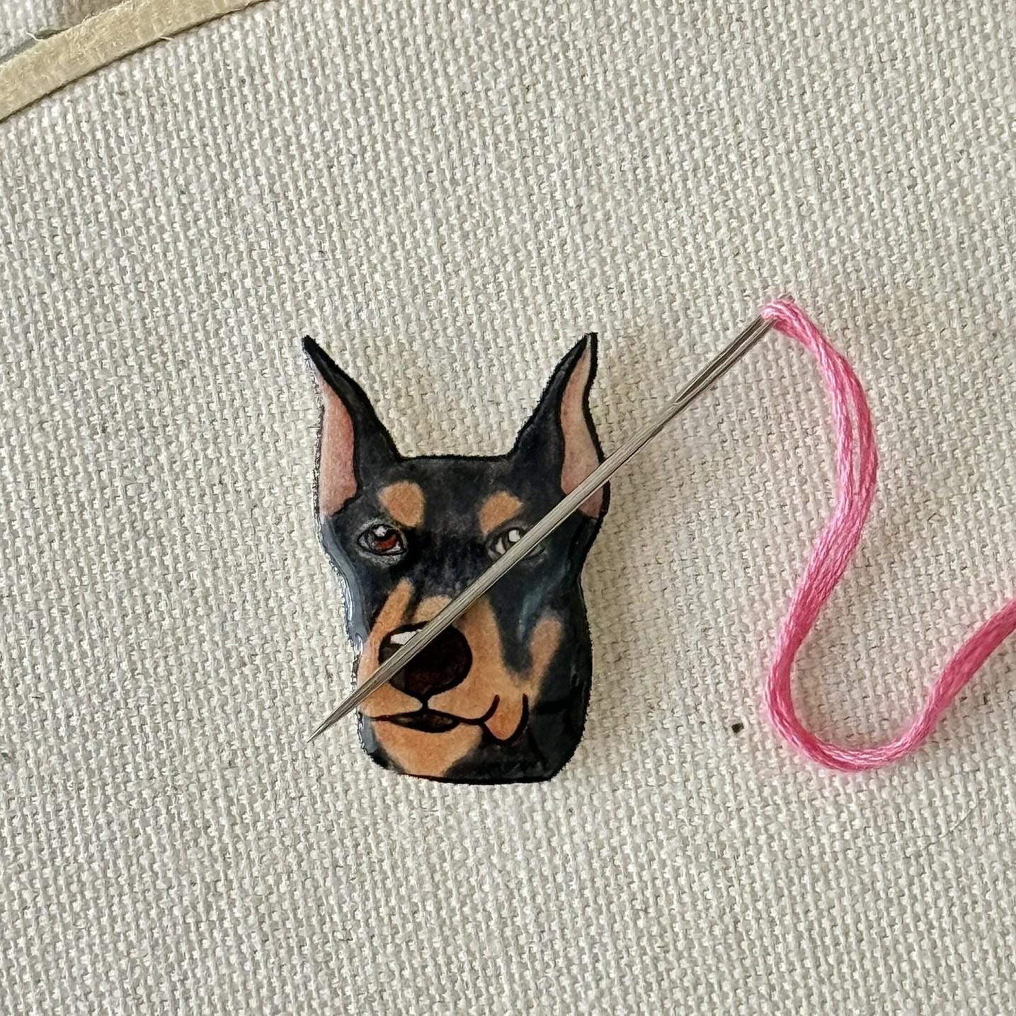 Doberman Needle Minder: Handmade Embroidery Tool, Dog Lover Gift