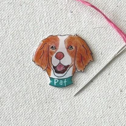 Brittany Spaniel Needle Minder: Handmade Embroidery Tool, Dog Lover Gift