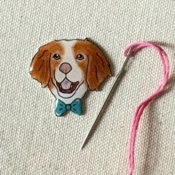 Brittany Spaniel Needle Minder: Handmade Embroidery Tool, Dog Lover Gift