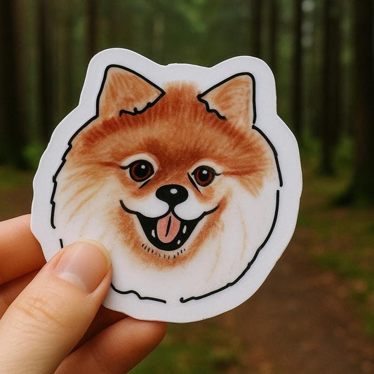 Pomeranian Dog Sticker: Hand-Drawn Vinyl Decal with Floral/Bow Tie