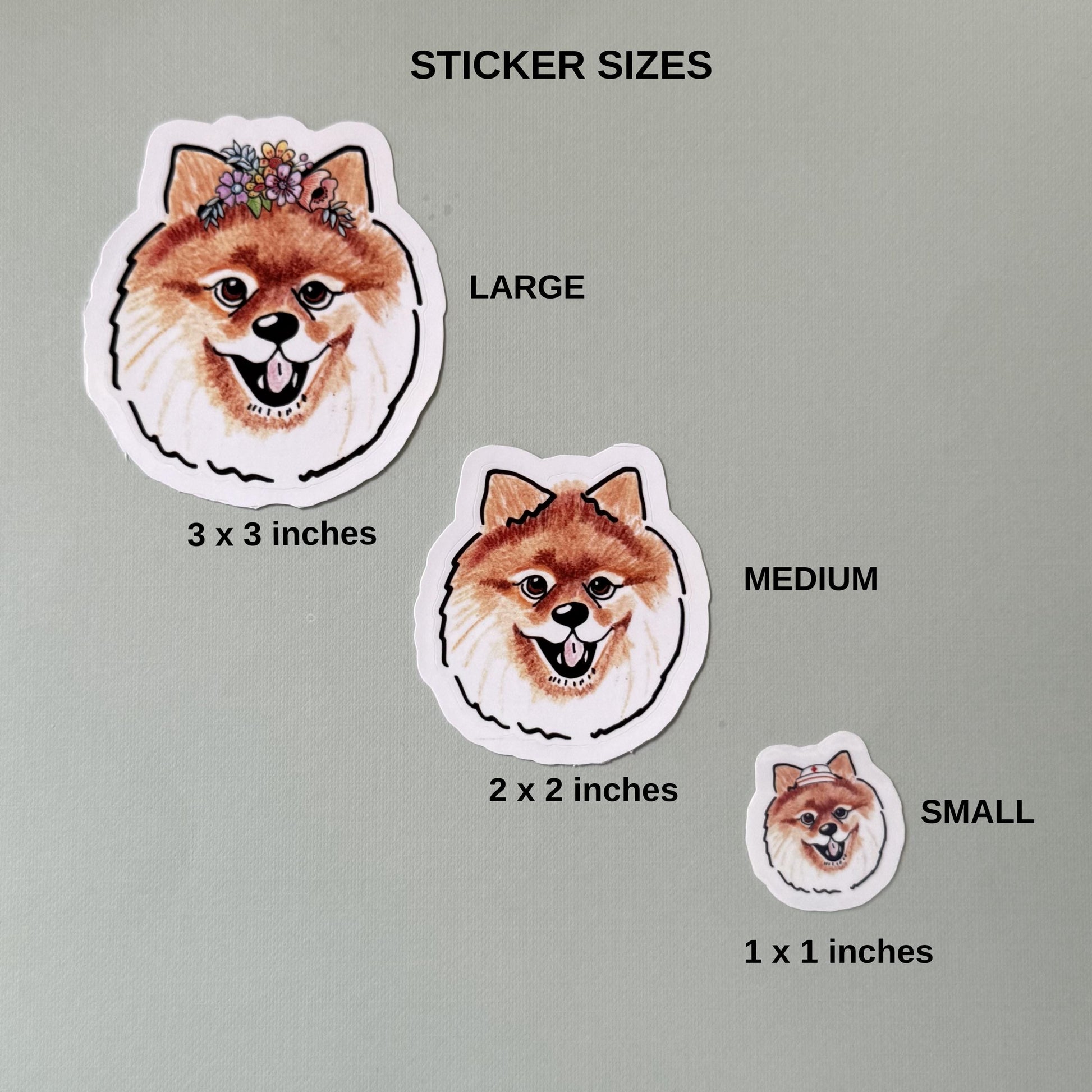 Pomeranian Dog Sticker: Hand-Drawn Vinyl Decal with Floral/Bow Tie