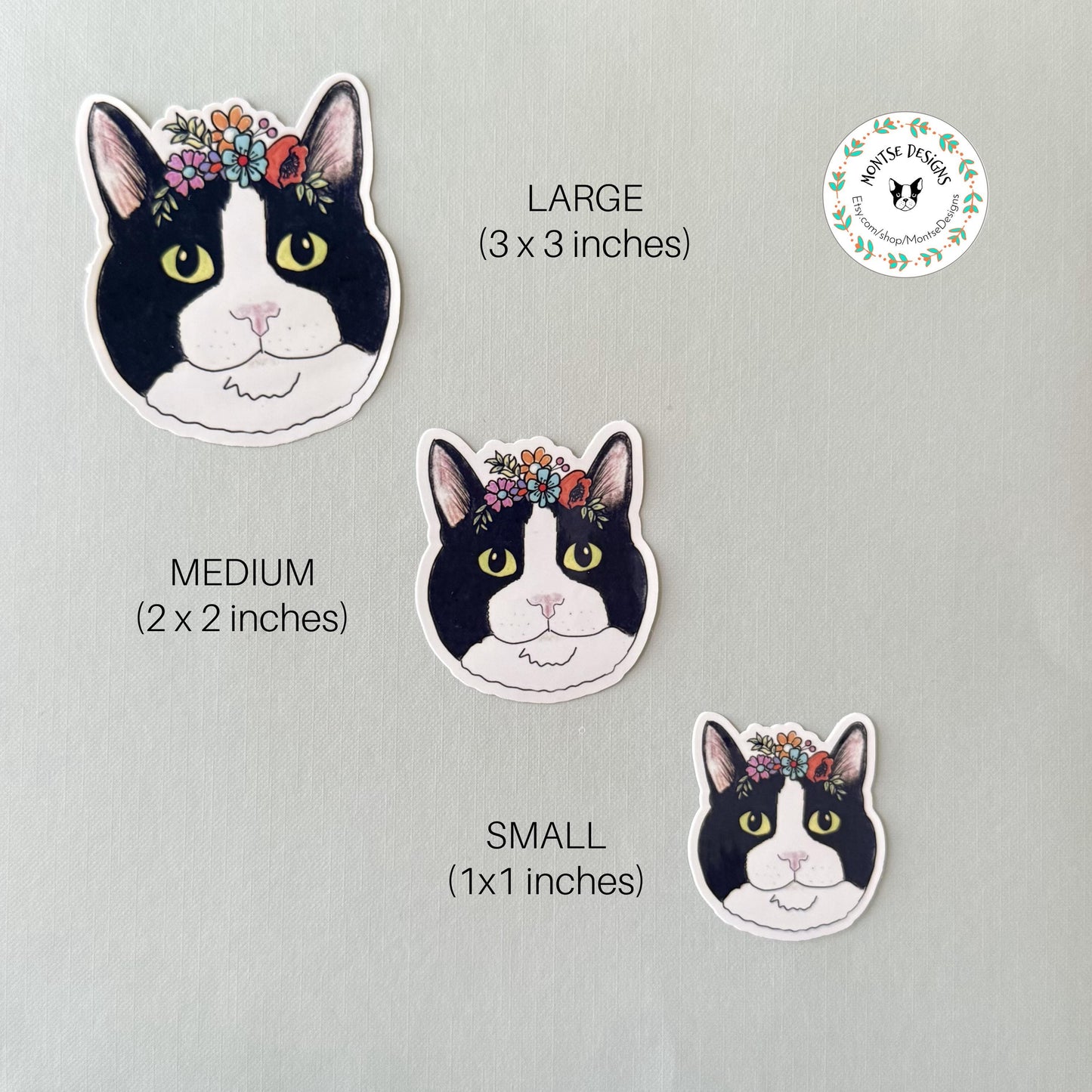 Tuxedo Cat Sticker: Floral Laptop Decal, Cat Lover Gift