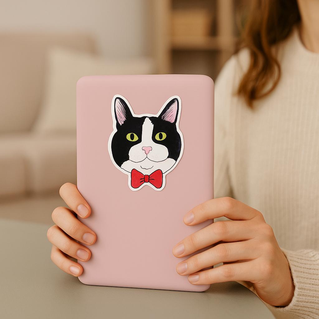 Tuxedo Cat Sticker: Floral Laptop Decal, Cat Lover Gift