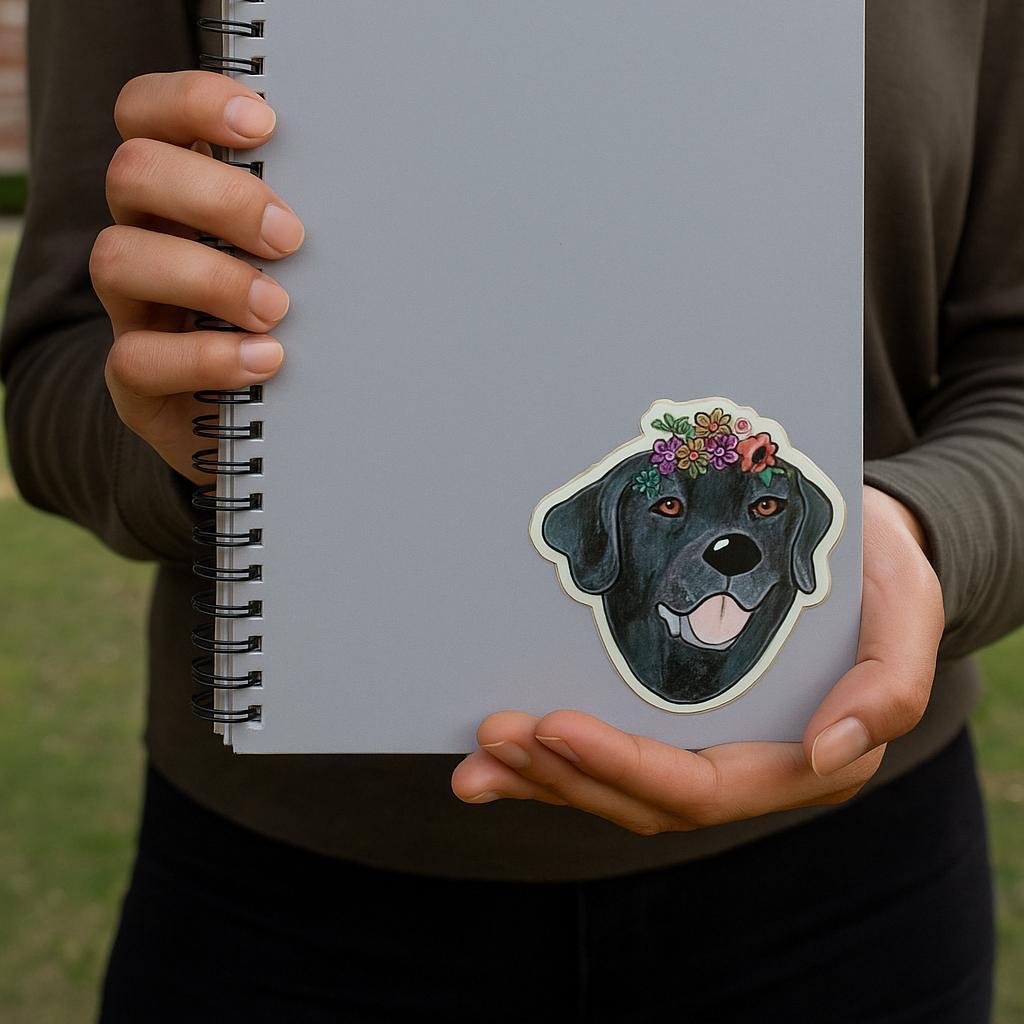 Black Lab Dog Sticker: Hand-Drawn Vinyl Decal with Bow Tie