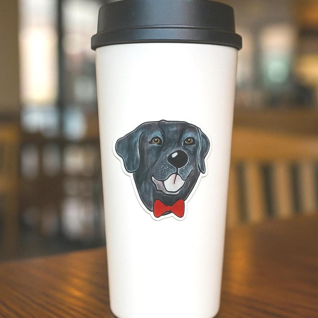 Black Lab Dog Sticker: Hand-Drawn Vinyl Decal with Bow Tie