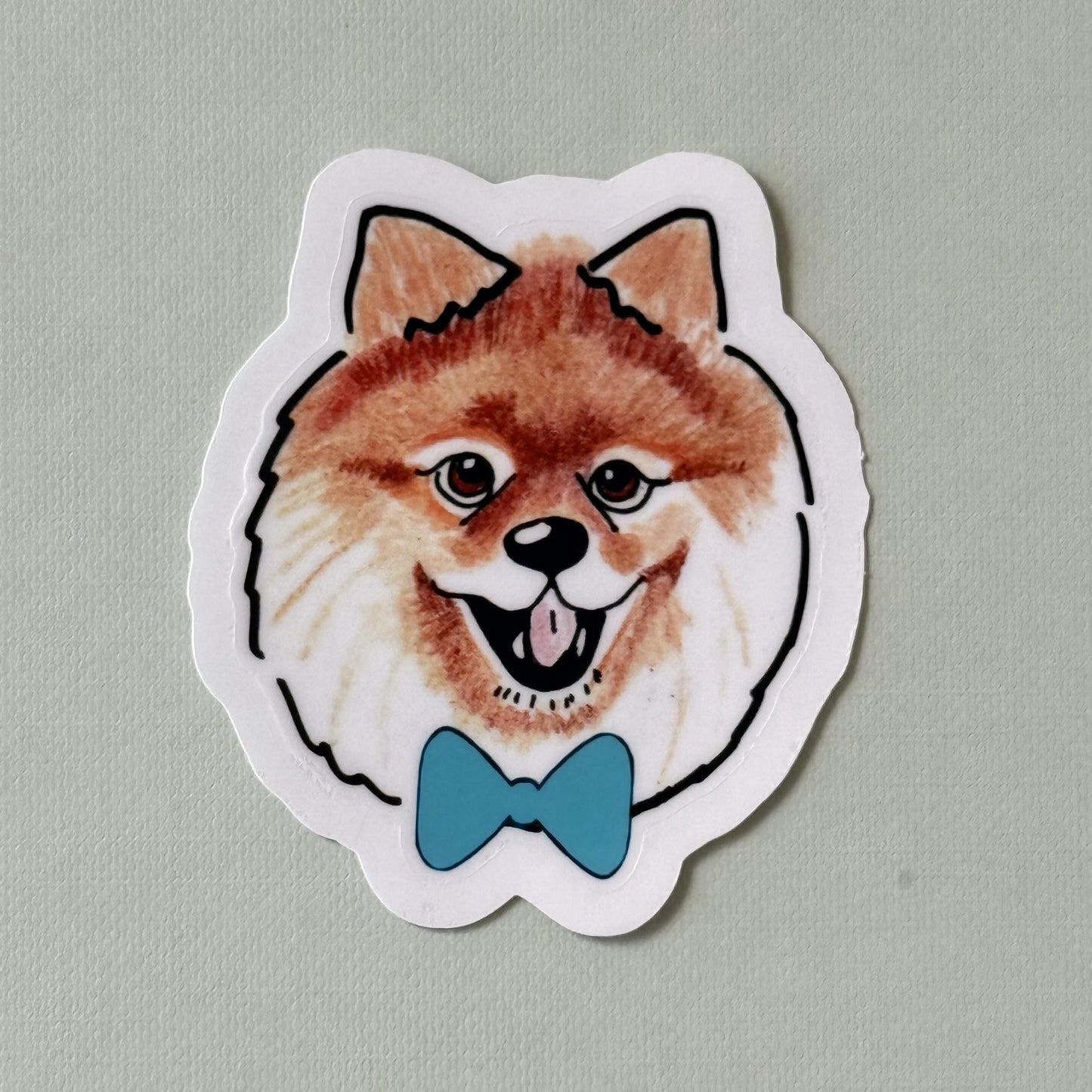 Pomeranian Dog Sticker: Hand-Drawn Vinyl Decal with Floral/Bow Tie
