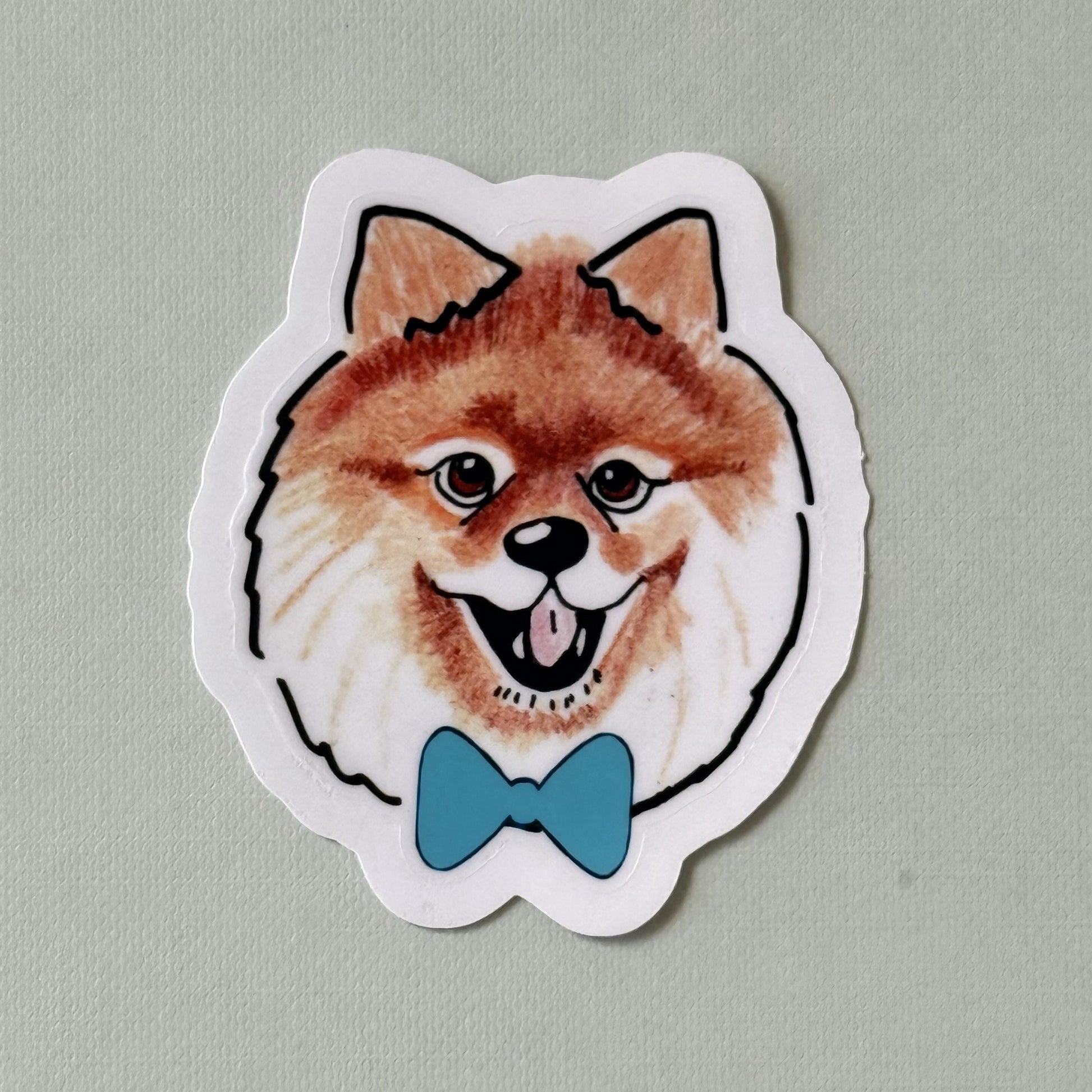 Pomeranian Dog Sticker: Hand-Drawn Vinyl Decal with Floral/Bow Tie