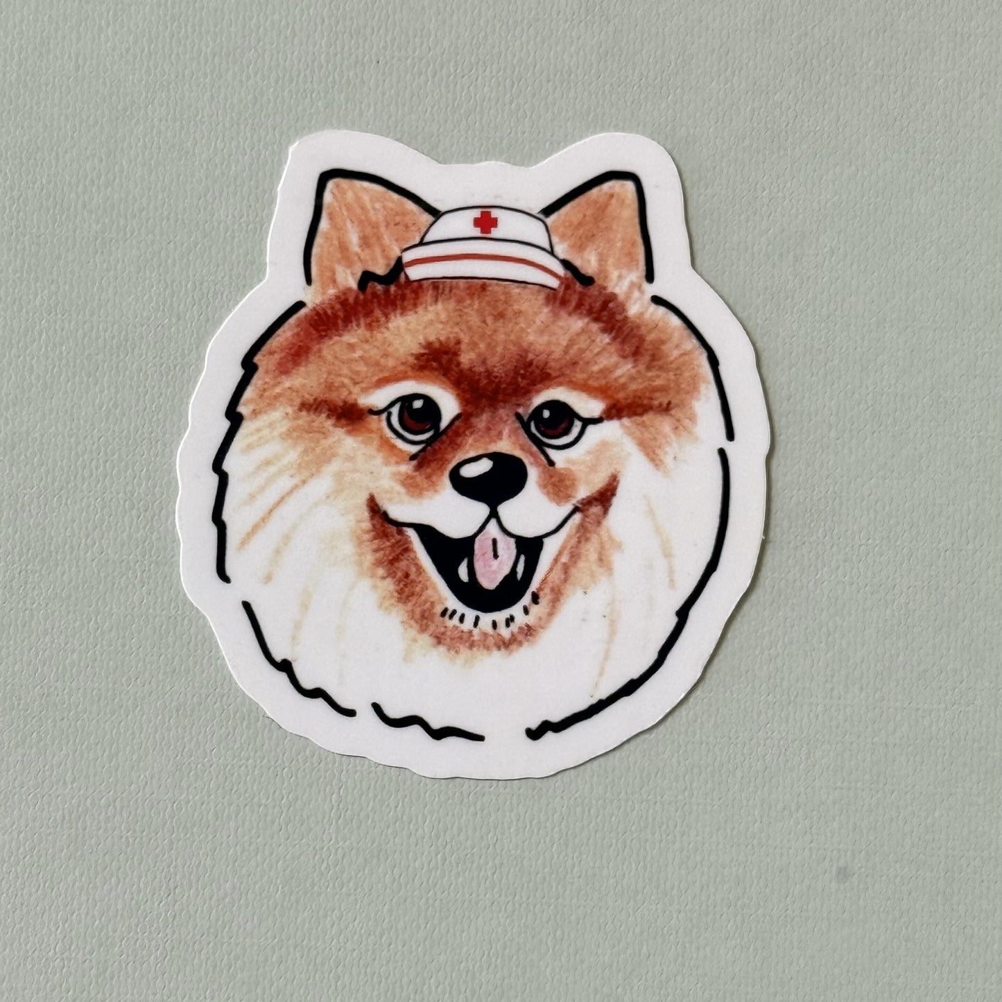 Pomeranian Dog Sticker: Hand-Drawn Vinyl Decal with Floral/Bow Tie