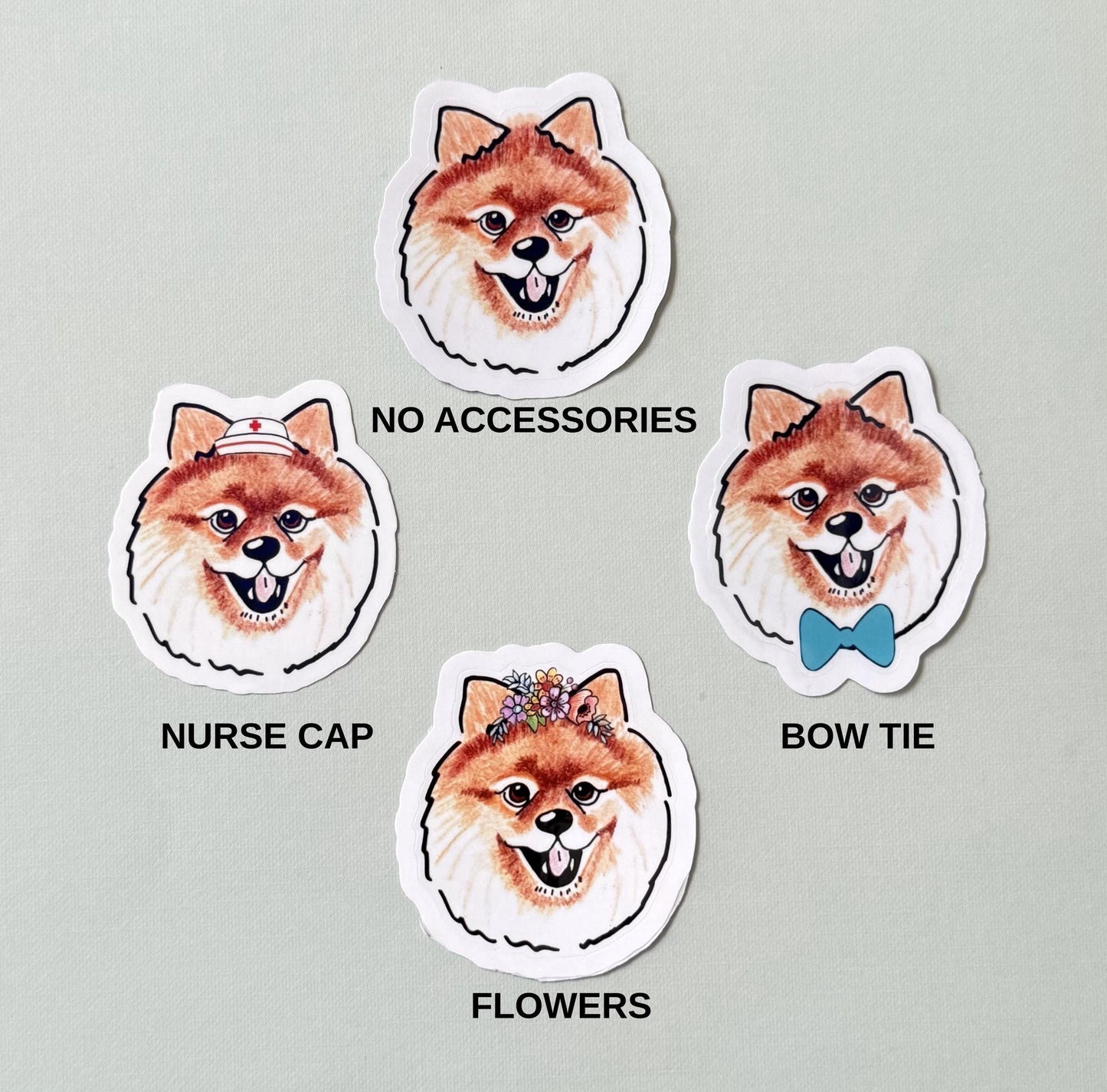 Pomeranian Dog Sticker: Hand-Drawn Vinyl Decal with Floral/Bow Tie