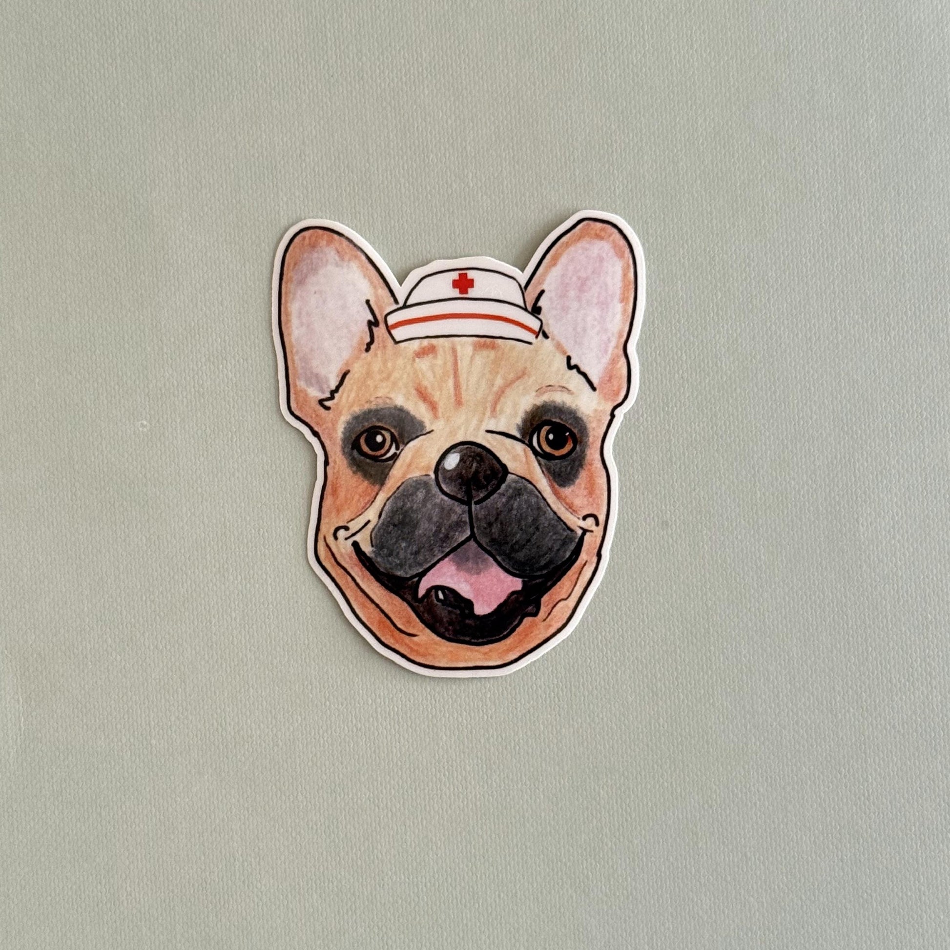 Brown Frenchie Dog Sticker: Vinyl Decal with Bow Tie or Nurse Cap