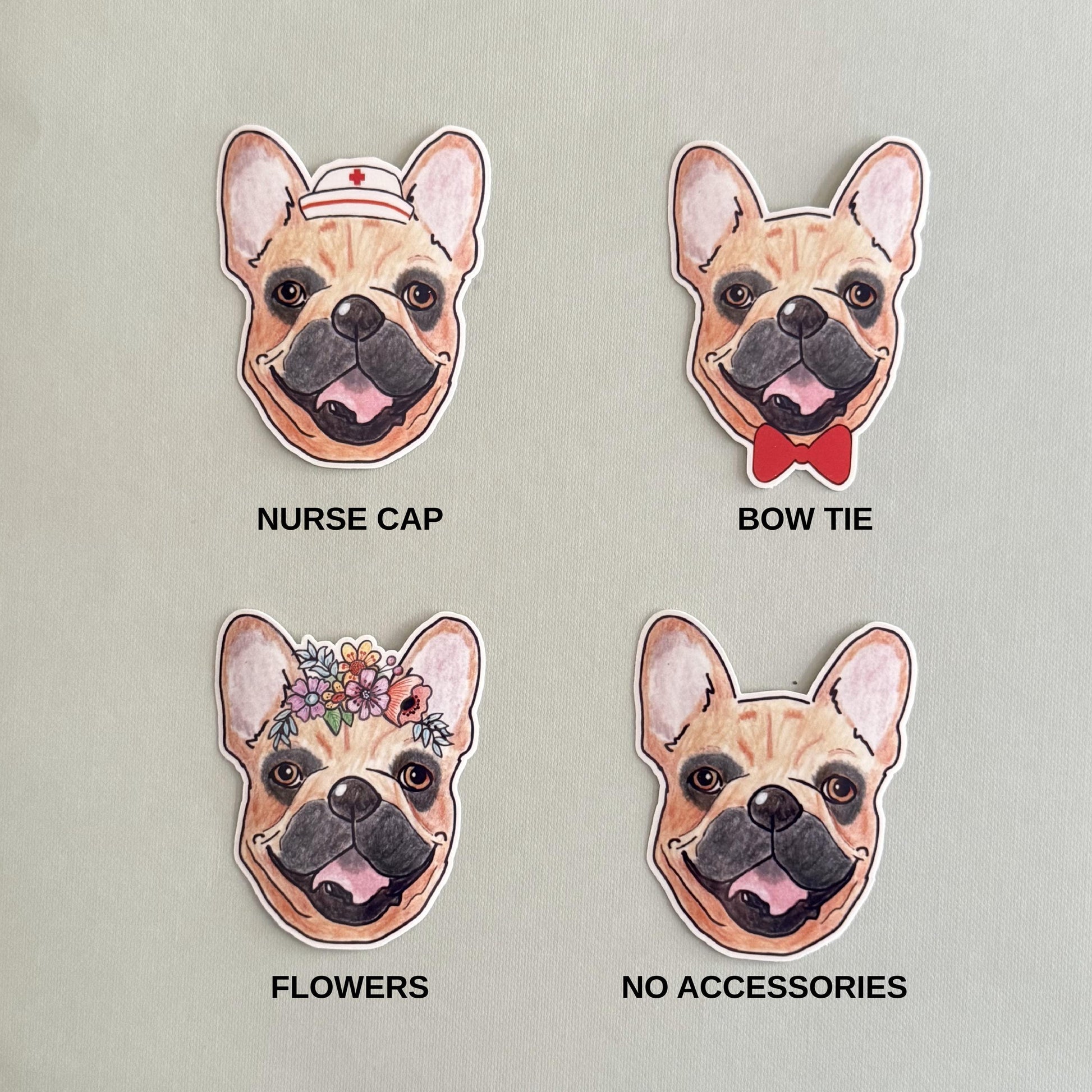 Brown Frenchie Dog Sticker: Vinyl Decal with Bow Tie or Nurse Cap