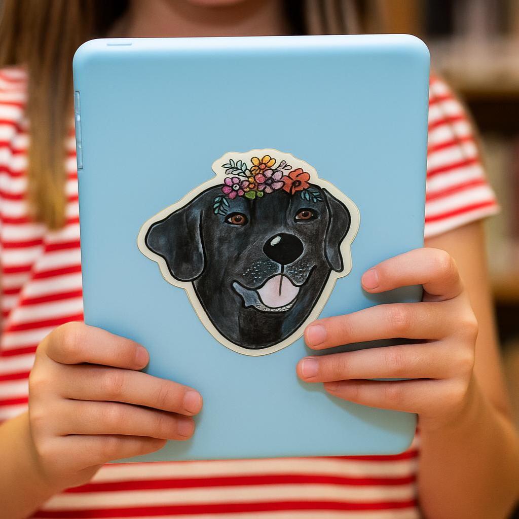 Black Lab Dog Sticker: Hand-Drawn Vinyl Decal with Bow Tie