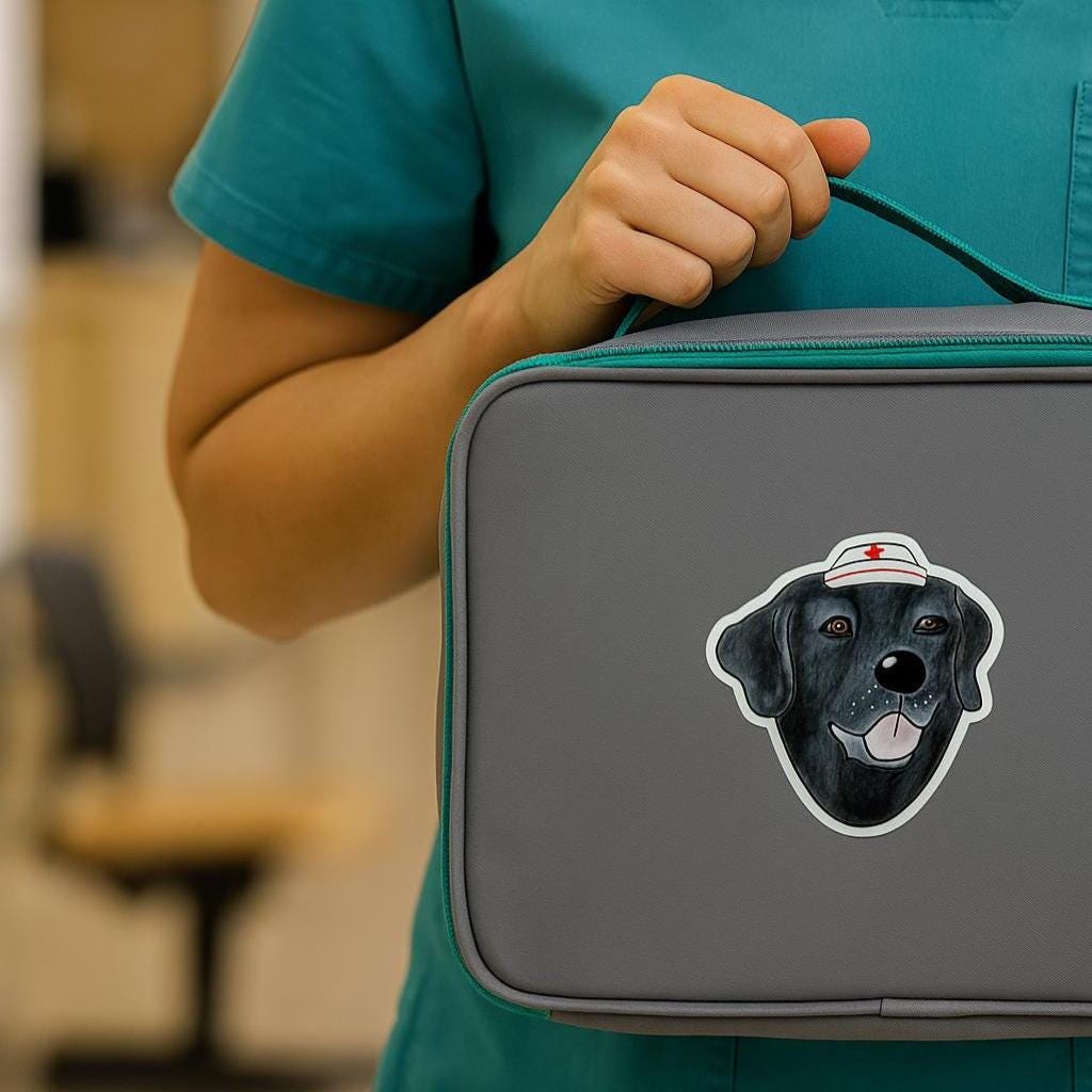 Black Lab Dog Sticker: Hand-Drawn Vinyl Decal with Bow Tie