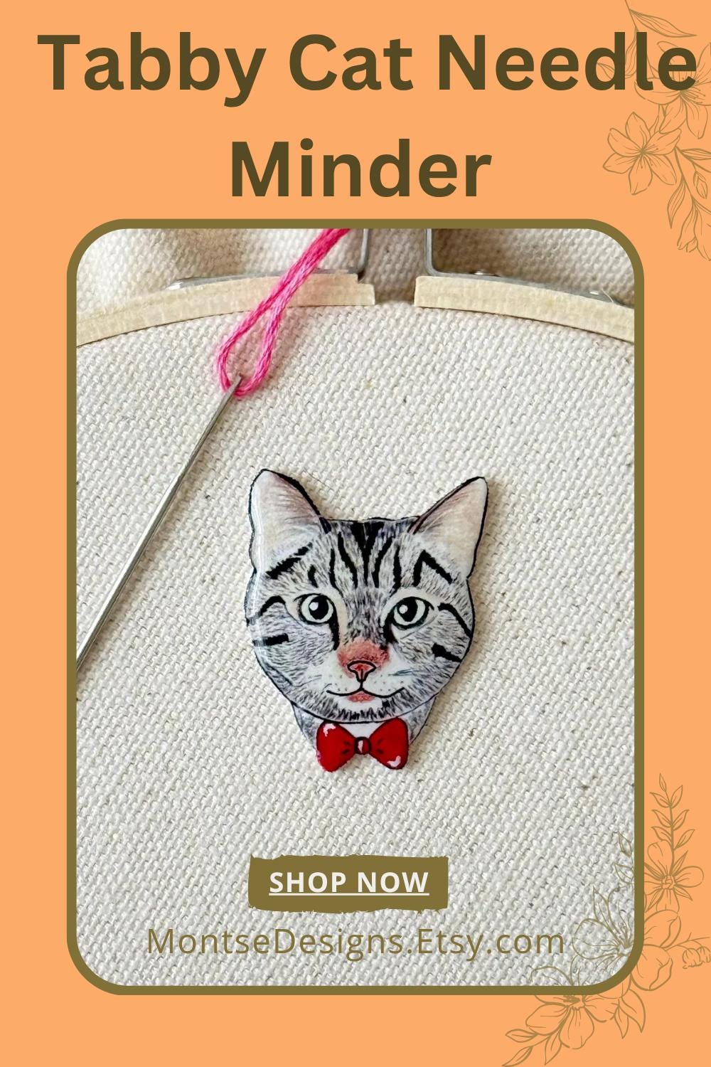 Personalized Tabby Cat Needle Minder: Embroidery Tool, Sewing Gift