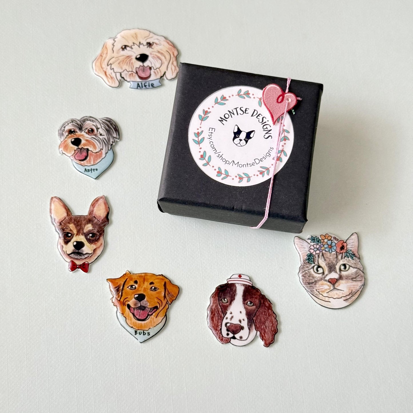 Custom Pet Portrait Pin: Personalized Dog Cat Memorial Gift