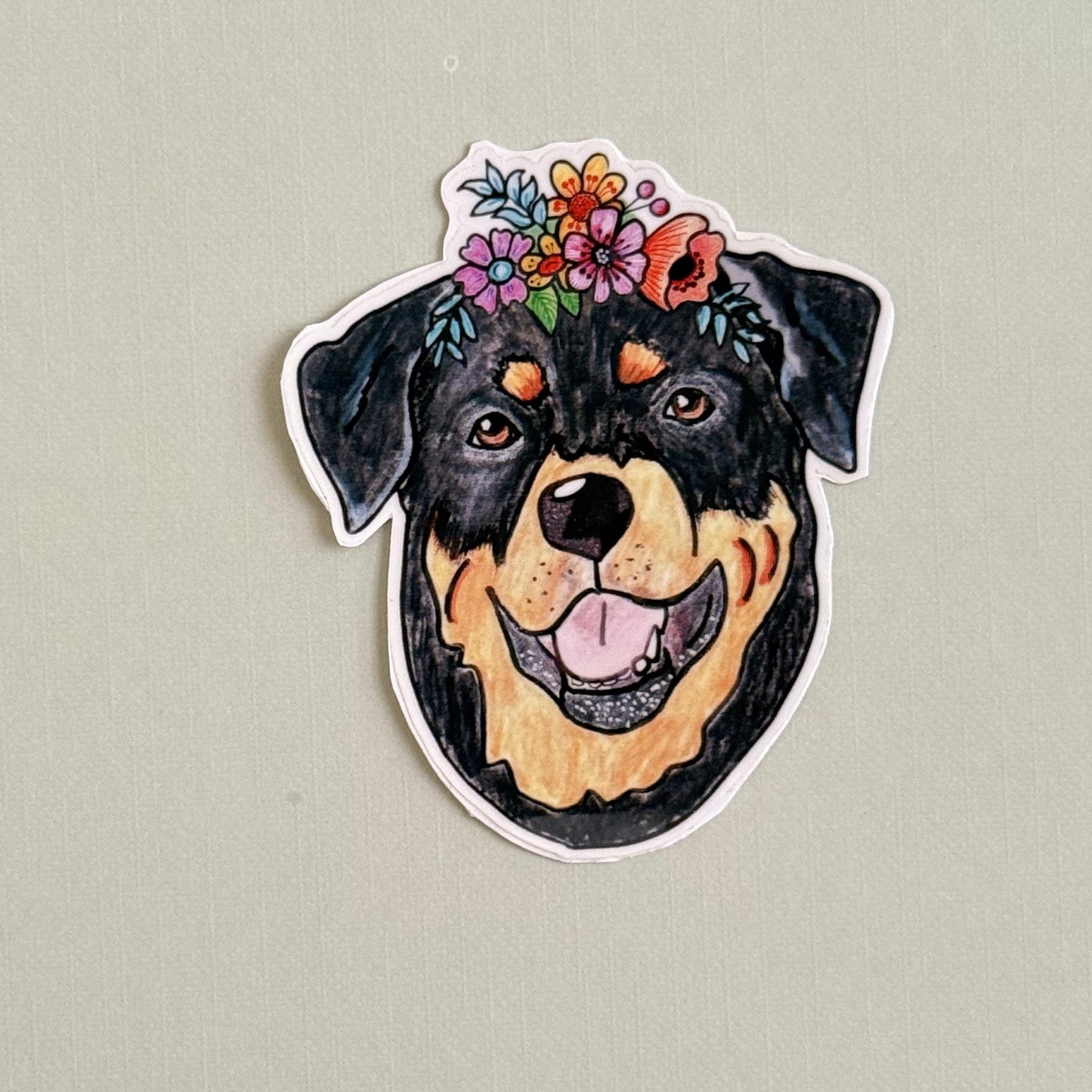 Rottweiler Dog Sticker: Hand-Drawn Vinyl Decal with Nurse Cap