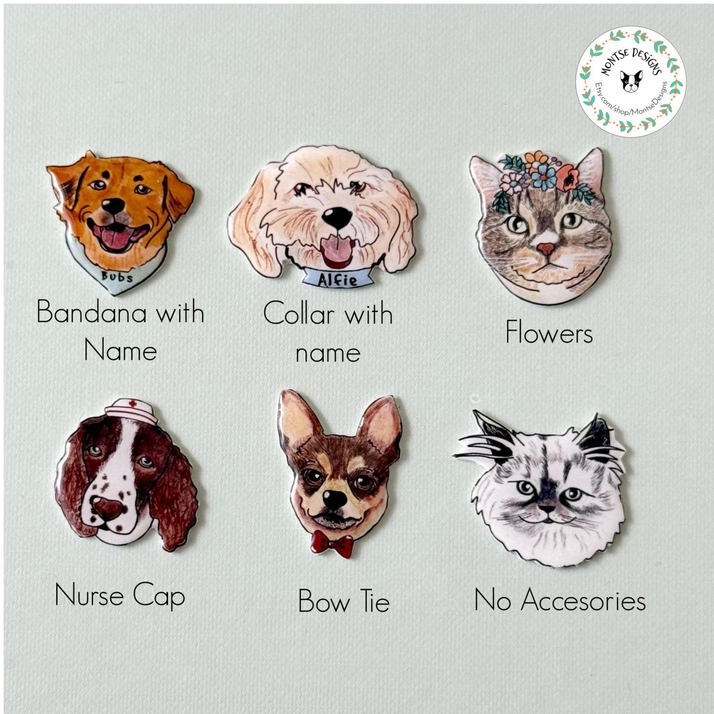 Custom Pet Portrait Pin: Personalized Dog Cat Memorial Gift