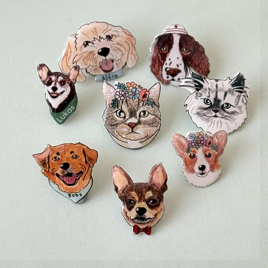 Personalized Pet Pin: Custom Dog/Cat Portrait Brooch - Wearable Art Gift