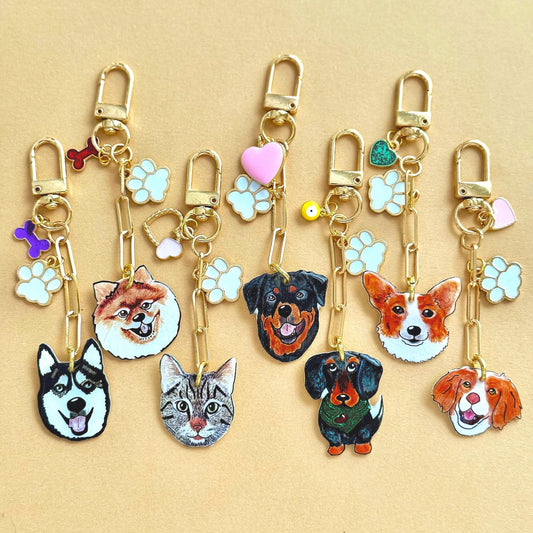 Custom Pet Keychain for Dog Portrait Charm for Pet Memorial Gift for Mom Dog Lover Pet Accessory for Bag Charm Decoration for Keys Display
