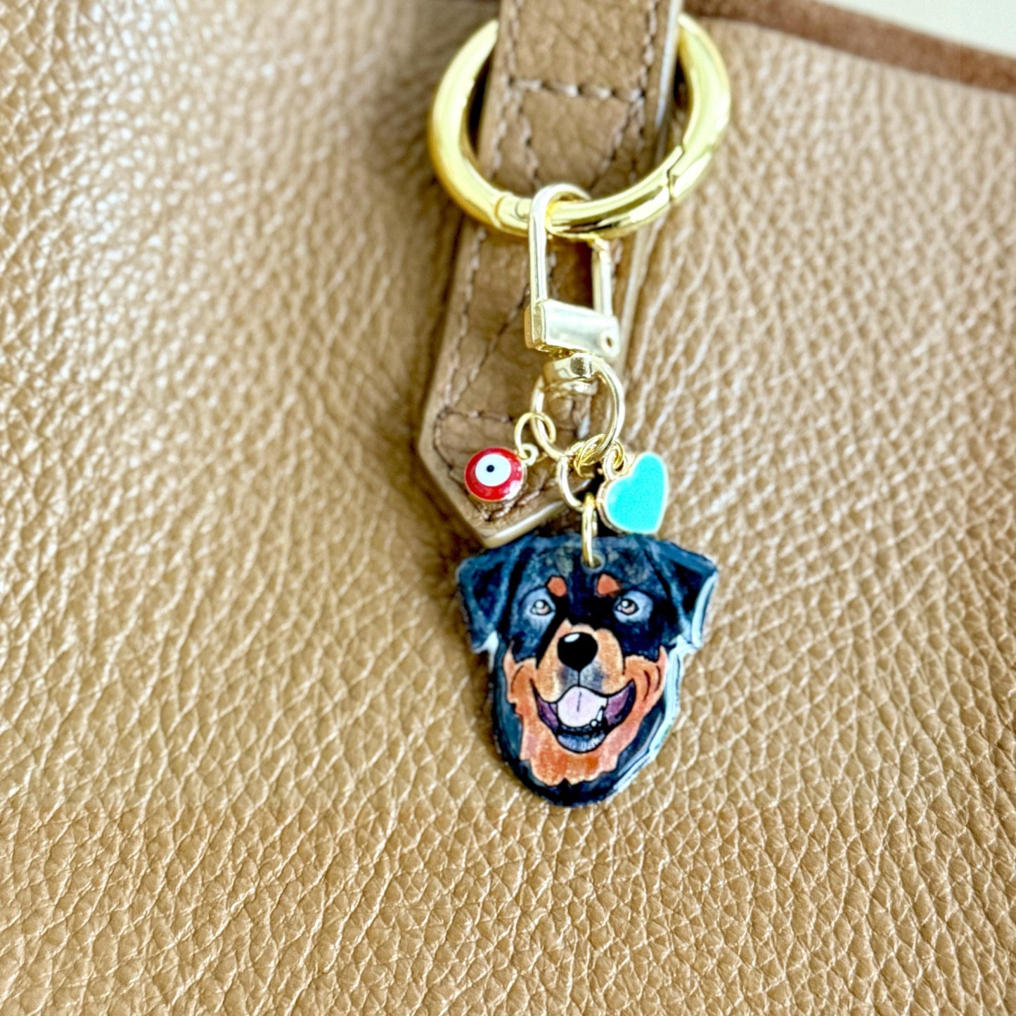 Custom Pet Portrait Short Keychain: Dog Illustration, Initial Charm, Pet Memorial Gift