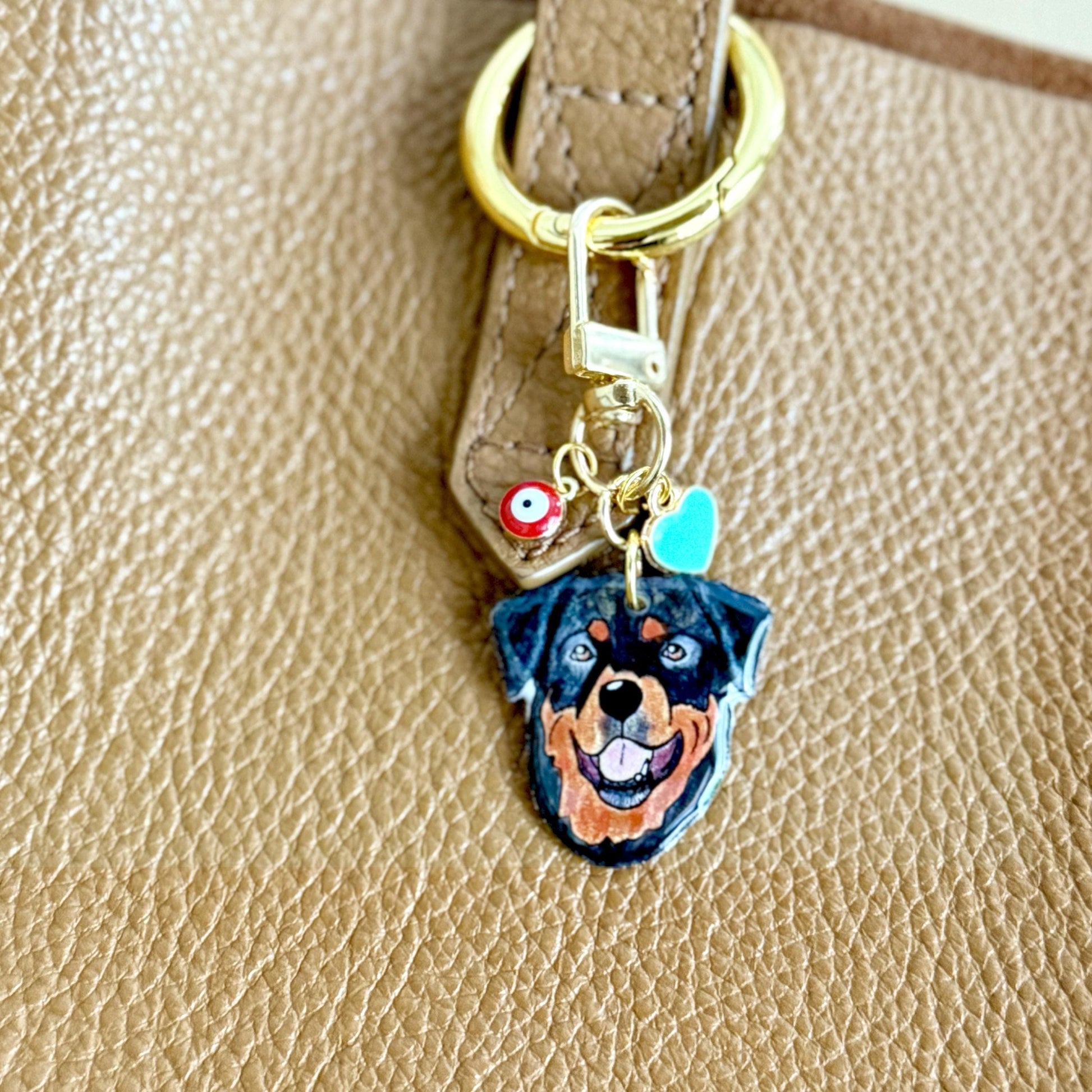 Custom Pet Portrait Short Keychain: Dog Illustration, Initial Charm, Pet Memorial Gift