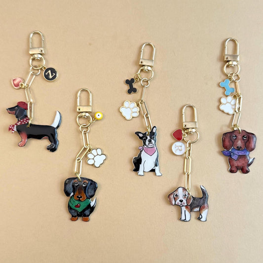 Custom Dog Illustration Keychain: Personalized Pet Memorial Charm