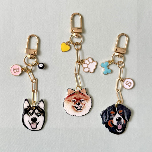 Personalized Pet Portrait Keychain: Custom Dog Illustration Charm, Pet Memorial Gift